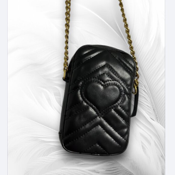 Elegant Small Black Quilted Mini Crossbody Bag with Gold Chain Strap - Picture 4 of 5